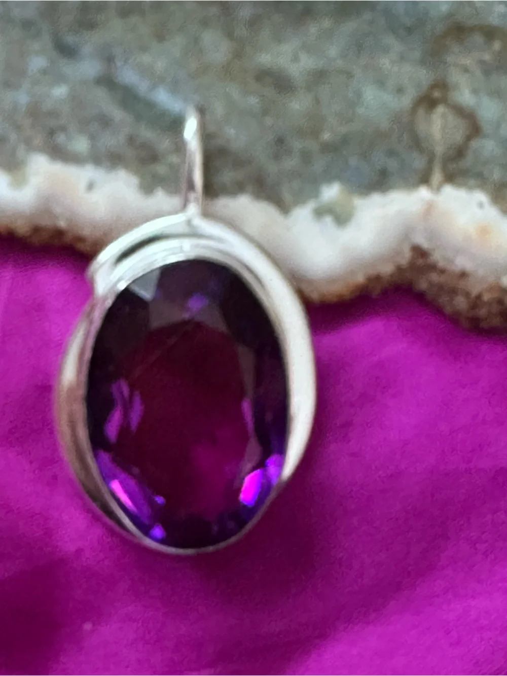 Artisan Silver Pendant with Vivid Purple lab created, amethyst Faceted Stone